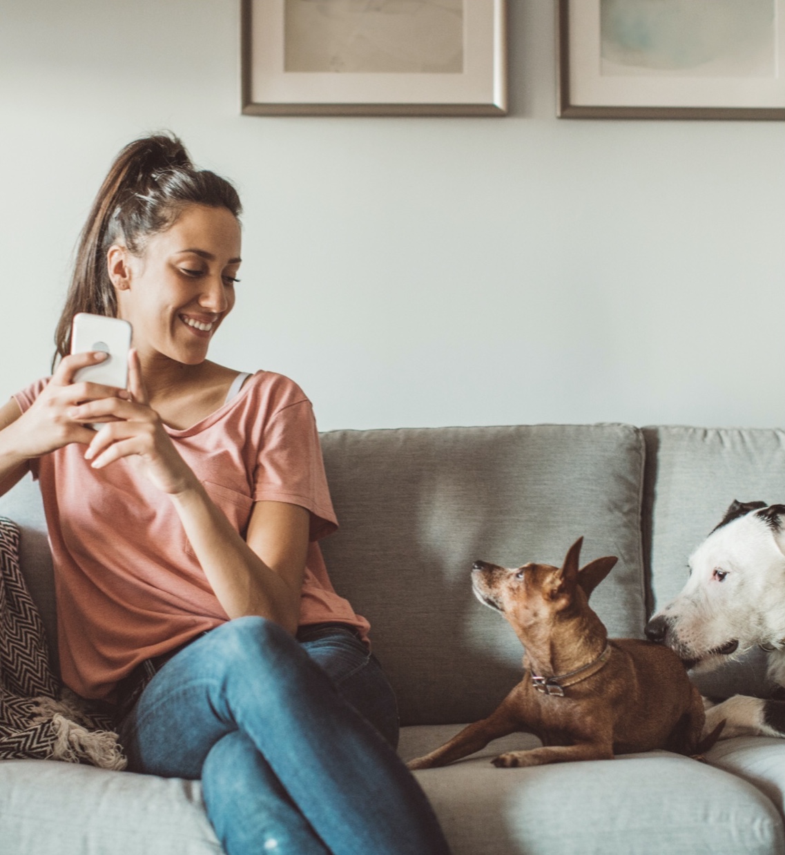 woman and dog on couch